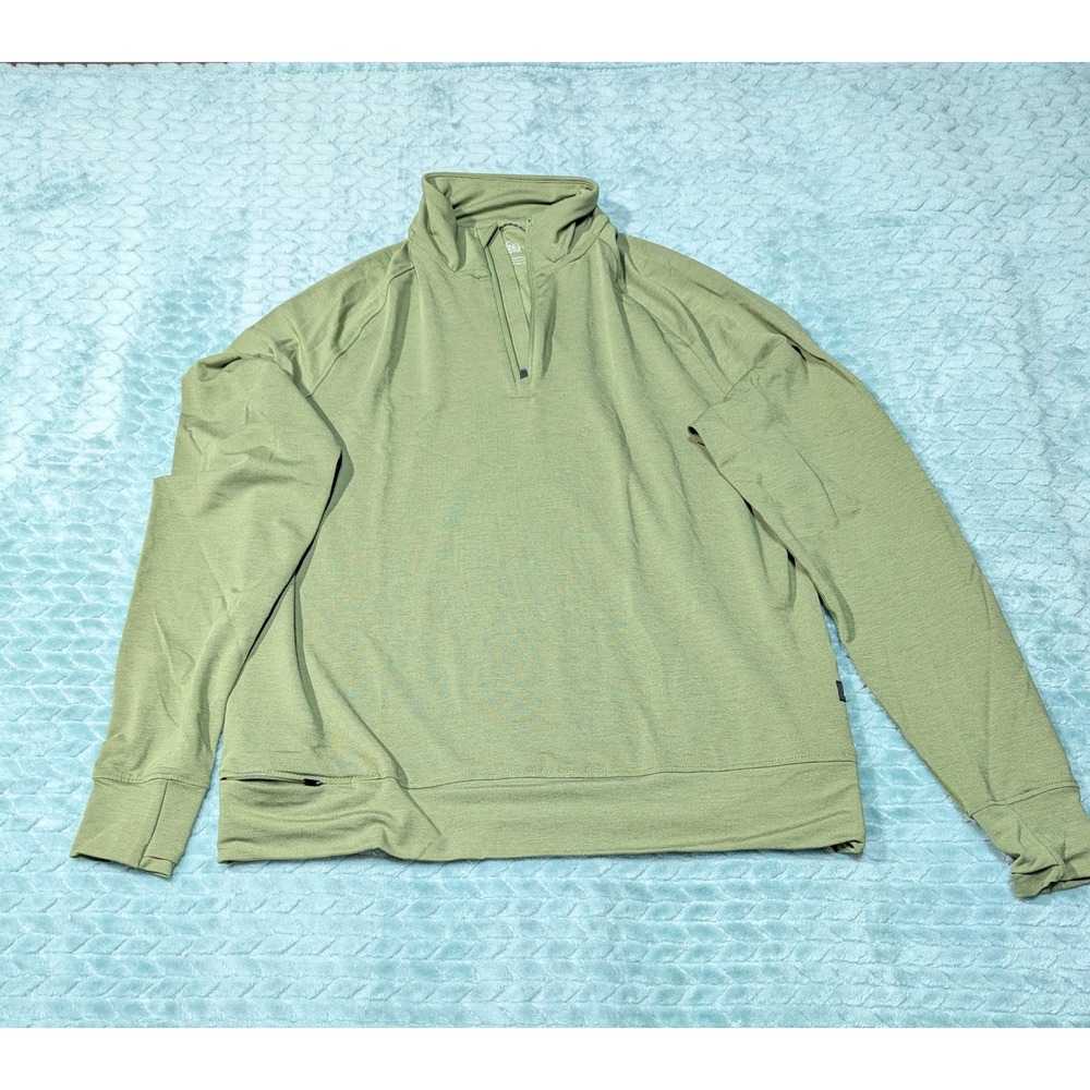 REI Co-op Mens Quarter Zip Pullover Olive‎ Green Thumbhole Active Top Small